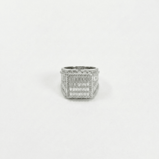 Iced Out 4.5CT Moissanite Square Baguette Cluster Ring in Premium Sterling Silver
