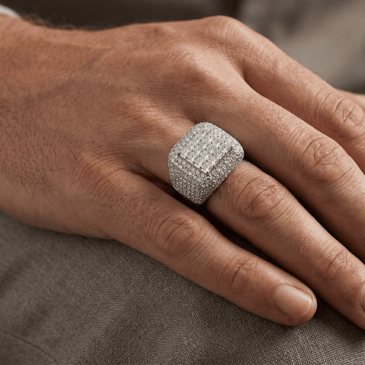 Iced Out 4.5CT Moissanite Square Baguette Cluster Ring in Premium Sterling Silver