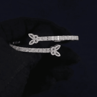 Iced Out 4.5CT Moissanite Baguette Butterfly Open Cuff Bangle in Premium Sterling Silver
