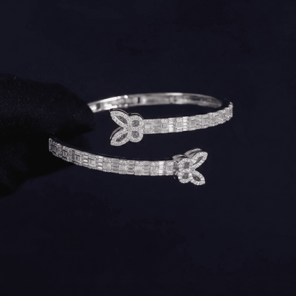 Iced Out 4.5CT Moissanite Baguette Butterfly Open Cuff Bangle in Premium Sterling Silver