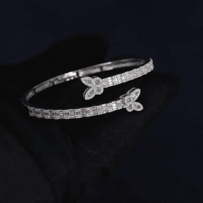 Iced Out 4.5CT Moissanite Baguette Butterfly Open Cuff Bangle in Premium Sterling Silver