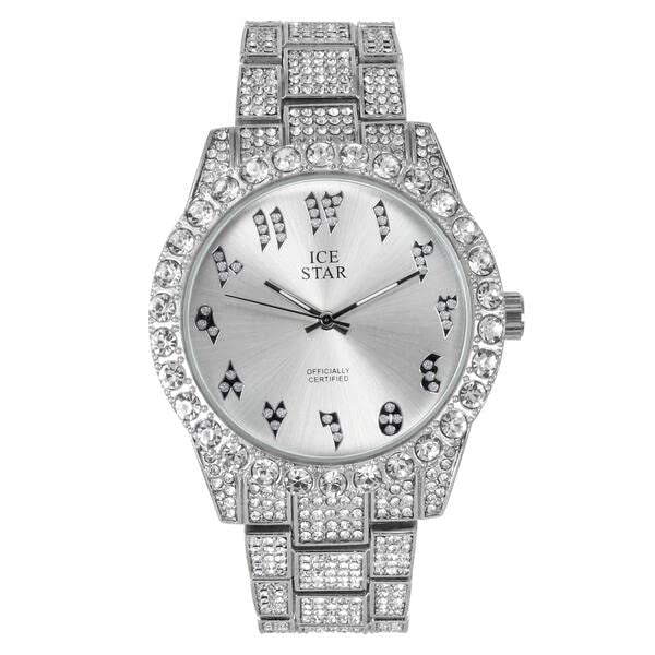 Men's Round Iced Out Watch 45mm Silver - Arab Dial