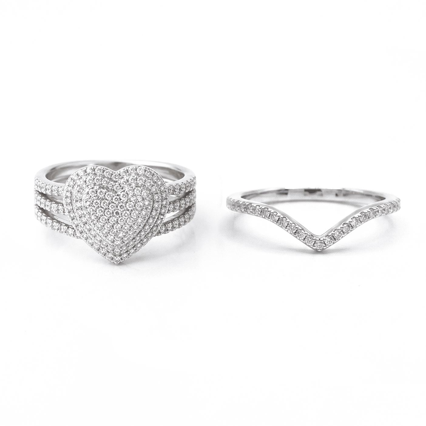 Iced Out 2 Piece 1.24CT Moissanite Heart Ring Set in Premium Sterling Silver