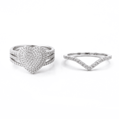 Iced Out 2 Piece 1.24CT Moissanite Heart Ring Set in Premium Sterling Silver