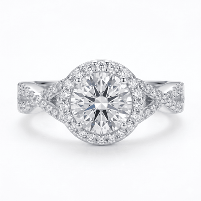 Iced Out 1.37CT Moissanite Round Cut Halo Ring in Premium Sterling Silver