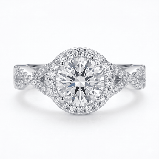 Iced Out 1.37CT Moissanite Round Cut Halo Ring in Premium Sterling Silver