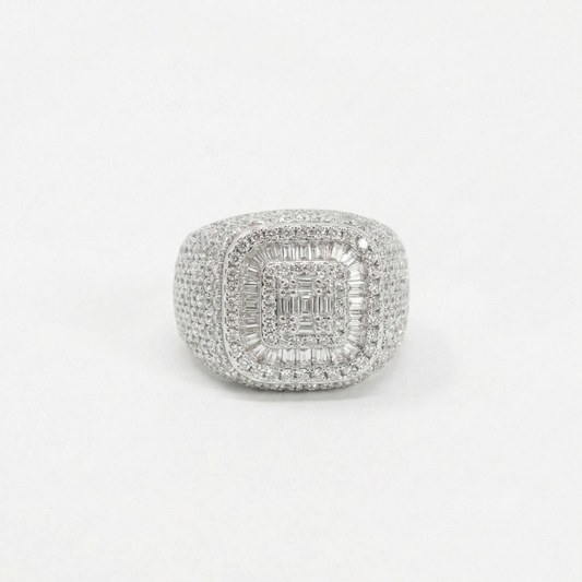 Iced Out 4.84CT Moissanite Square Baguette Cluster Ring in Premium Sterling Silver