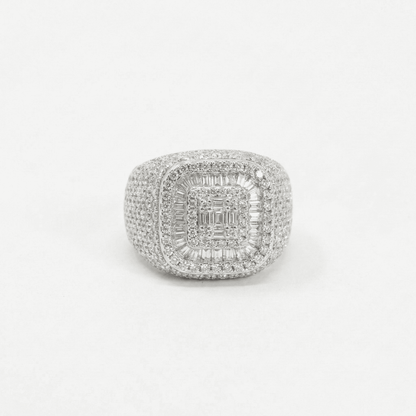 Iced Out 4.84CT Moissanite Square Baguette Cluster Ring in Premium Sterling Silver