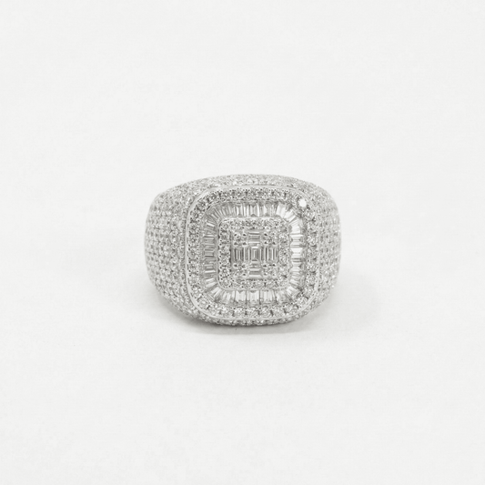 Iced Out 4.84CT Moissanite Square Baguette Cluster Ring in Premium Sterling Silver