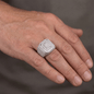 Iced Out 7.47CT Moissanite Cushion Baguette Halo Ring in Premium Sterling Silver