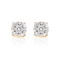 5mm Moissanite cluster earrings with 0.26ct diamonds in a gold-tone cushion setting, sterling silver.