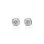 5mm round Moissanite solitaire earrings with 1.1ct diamond studs in sterling silver, front view.