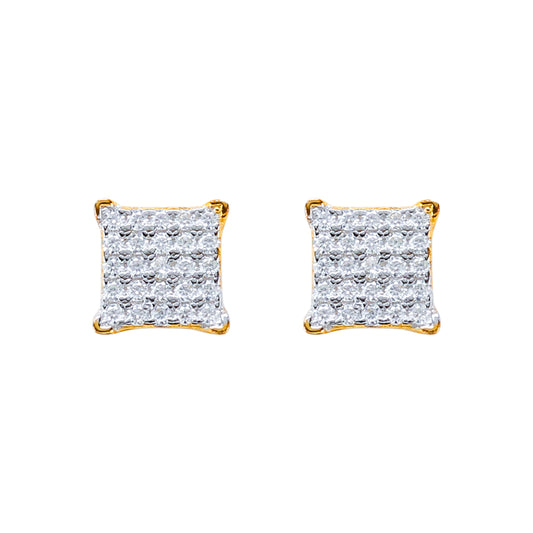 6mm Moissanite cluster earrings with square gold-trimmed sterling silver setting and diamond studs