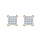 6mm Moissanite cluster earrings with square gold-trimmed sterling silver setting and diamond studs