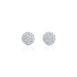 6mm round moissanite cluster earrings with pavé diamond studs in polished sterling silver.
