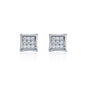 6mm square moissanite cluster earrings in sterling silver with pavé diamond studs front view.