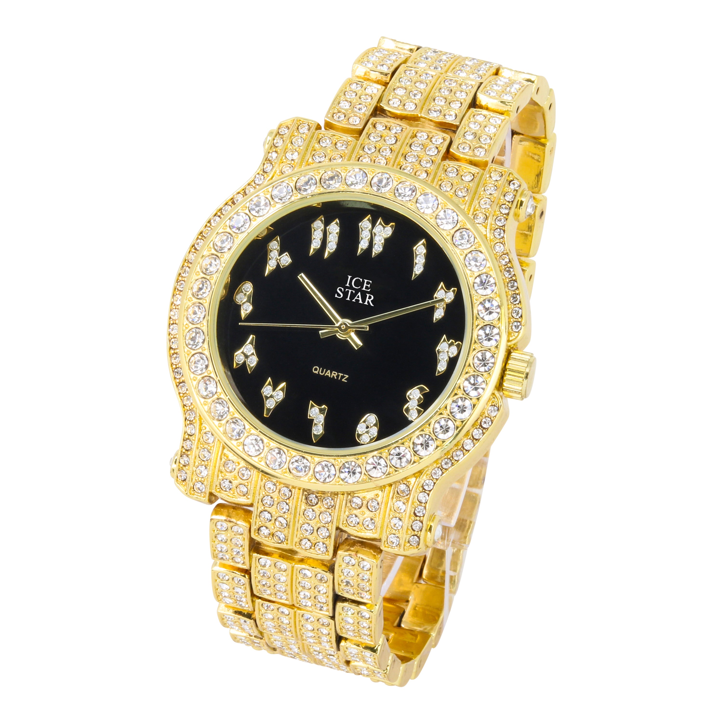 Men's Round Iced Out Watch 45mm Gold - Arabic Dial