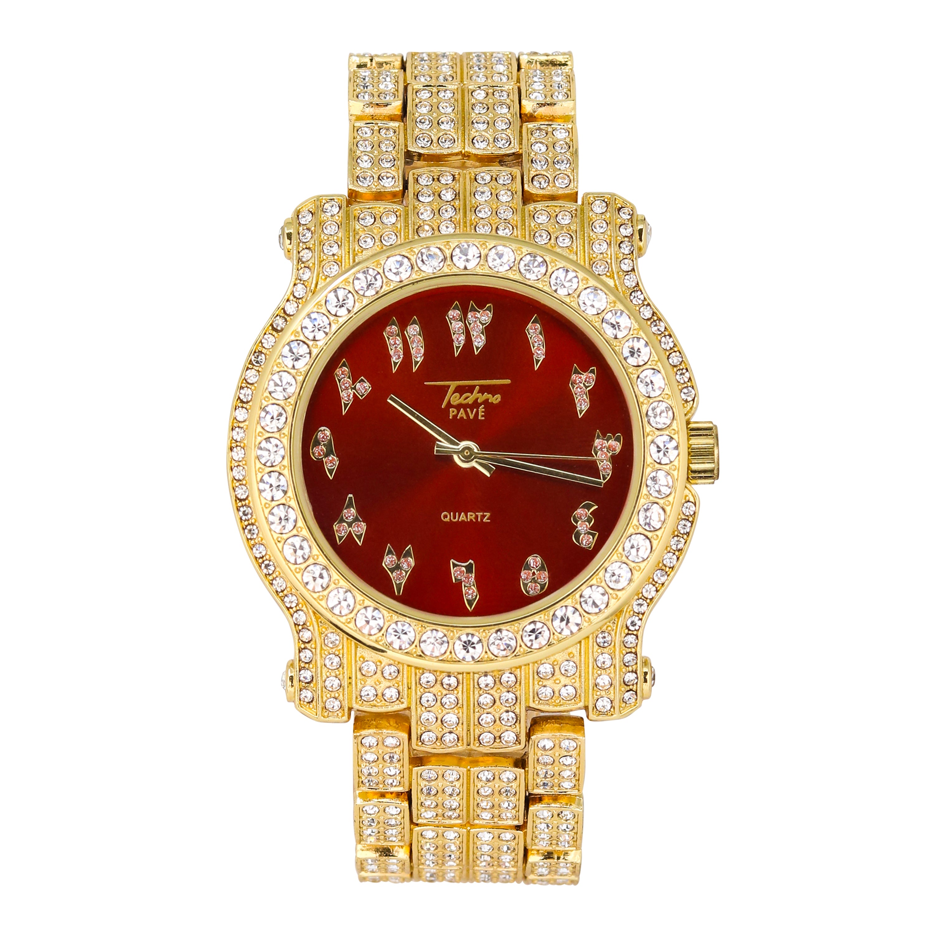 Men's Round Iced Out Watch 45mm Gold - Arabic Dial