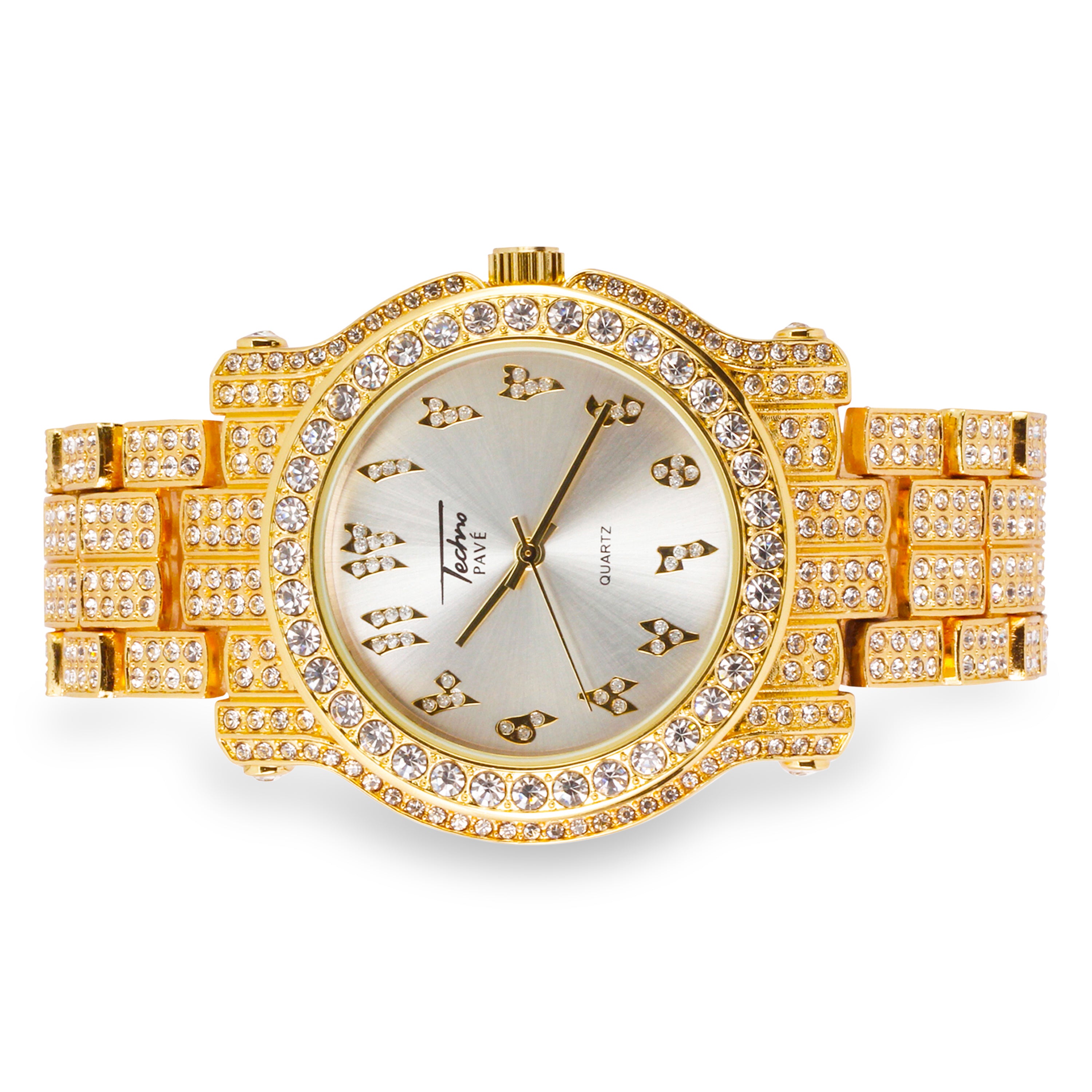 Men's Round Iced Out Watch 45mm Two-Tone - Arabic Dial