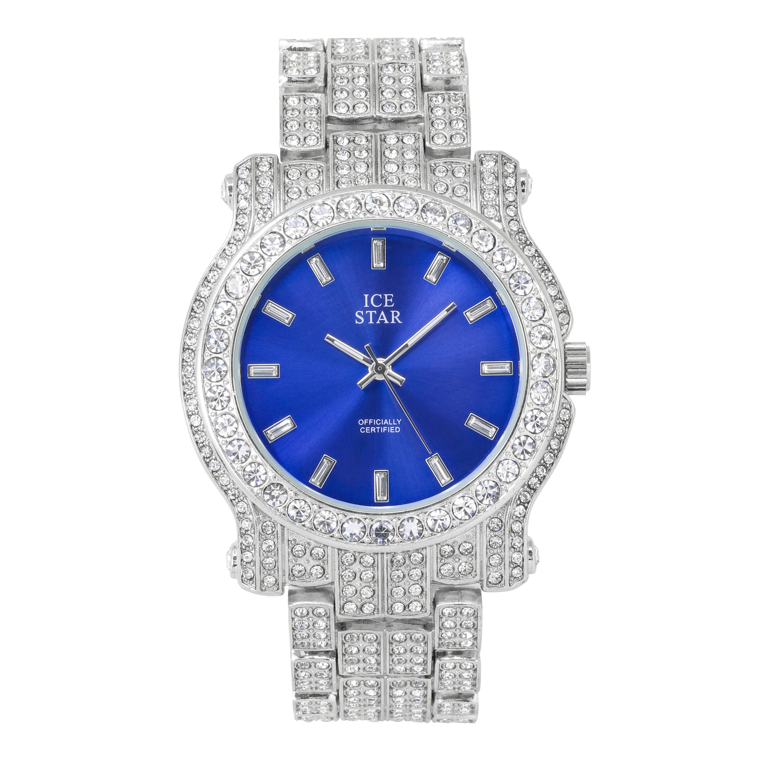 Men's Round Iced Out Watch 45mm Silver - Baguette Dial