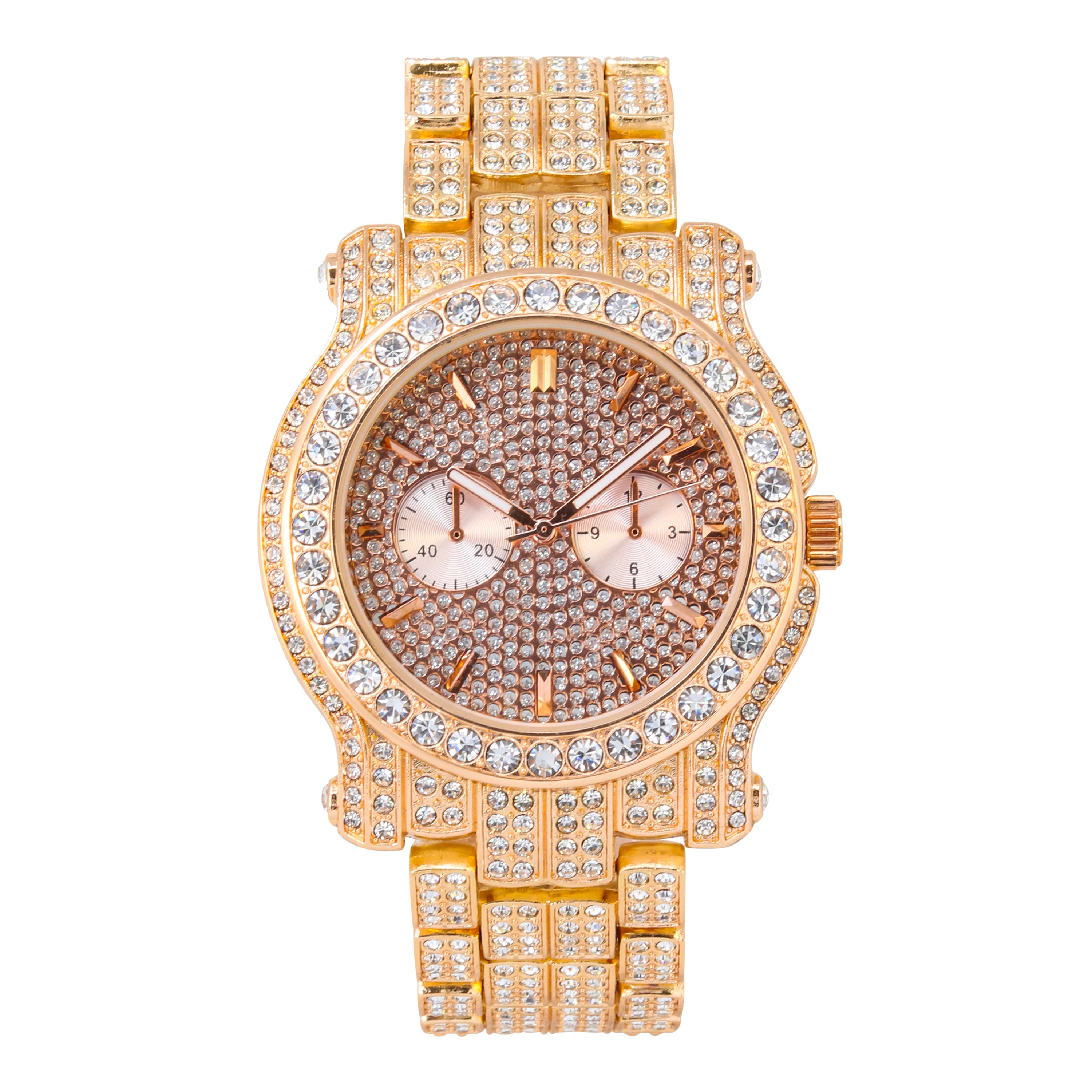 Women's Round Iced Out Watch 45mm Rose Gold