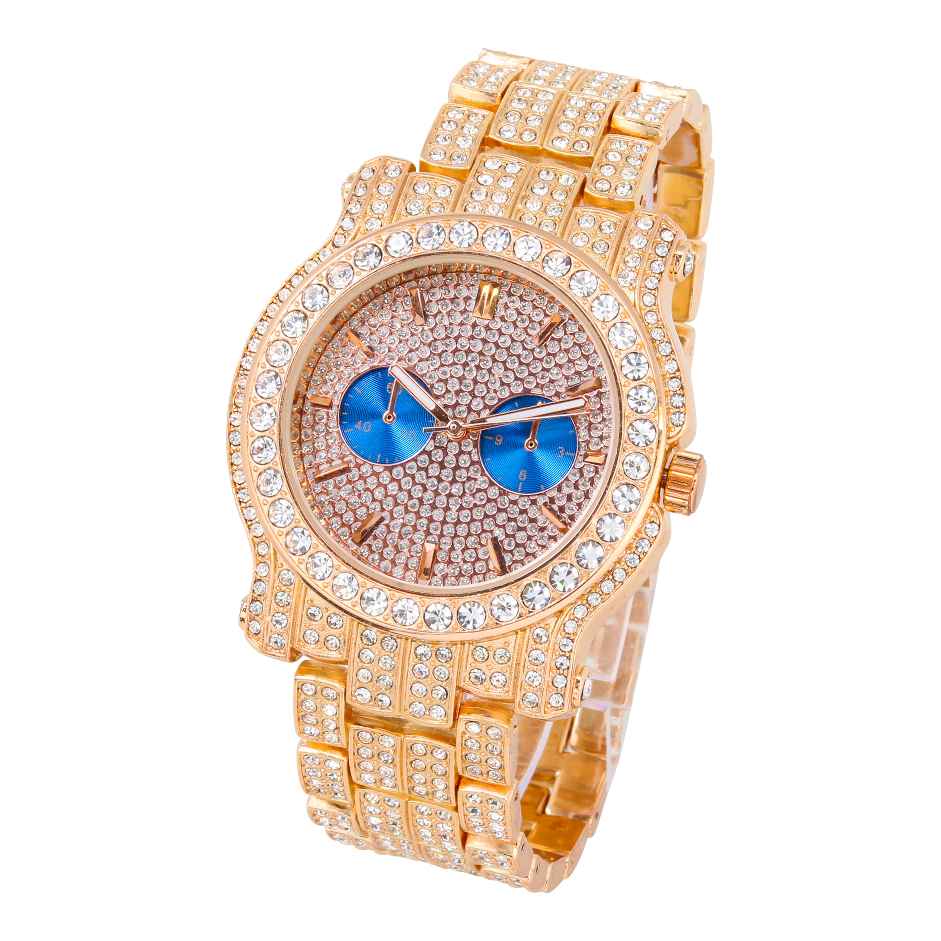 Women's Round Iced Out Watch 45mm Rose Gold