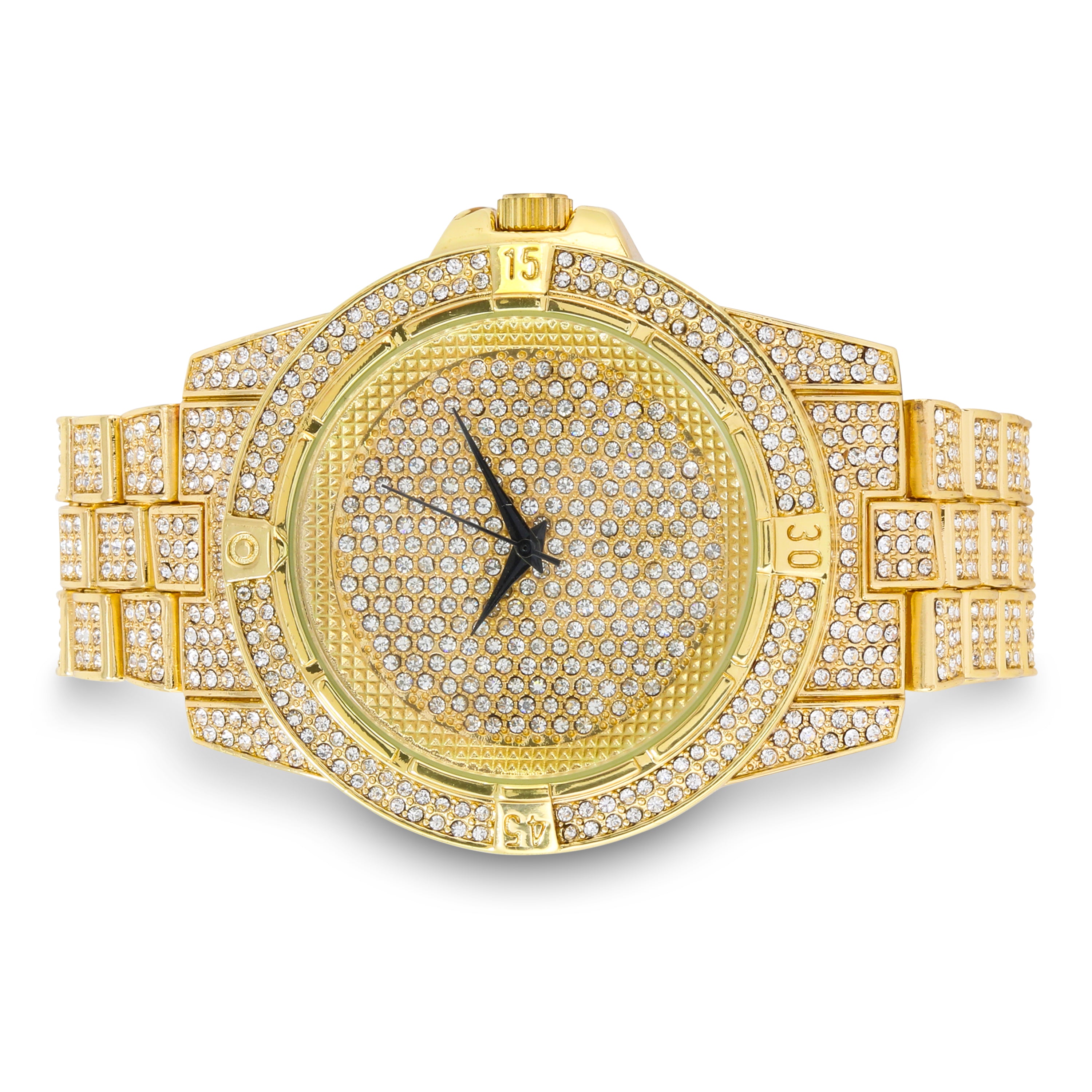 Men's Round Iced Out Watch 48mm Gold - Fully Iced band