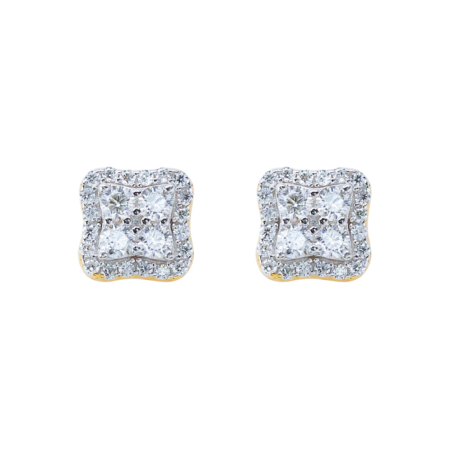7mm moissanite cluster earrings in sterling silver with cushion-shaped diamond halo design.