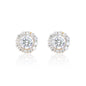 7mm Moissanite cluster earrings with 1.37ct round diamond studs in sterling silver halo setting.