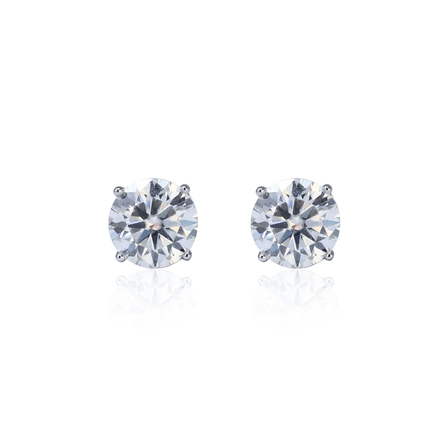 7mm Moissanite solitaire earrings in sterling silver with round 2.4ct studs, front view.