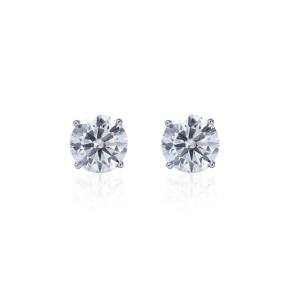 7mm Moissanite solitaire earrings in sterling silver with round 2.4ct studs, front view.