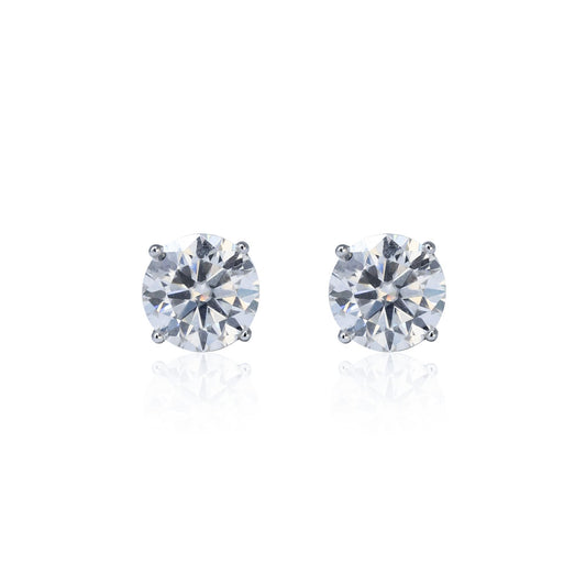7mm Moissanite solitaire earrings in sterling silver with round 2.4ct studs, front view.