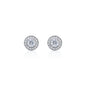 7mm round moissanite cluster earrings in silver with 0.82ct diamond halo studs.