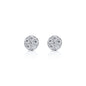 7mm round moissanite cluster earrings with 0.58ct diamonds in sterling silver on white background.