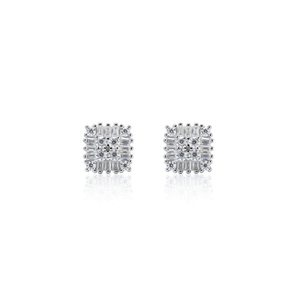7mm square moissanite cluster earrings in silver with sparkling 0.71ct diamond studs.