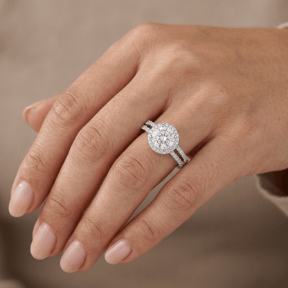 Iced Out 1.42ct Moissanite Round Halo Split Shank Ring in Premium Sterling Silver