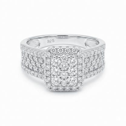 Iced Out 1.24CT Moissanite Rectangular Cluster Ring in Premium Sterling Silver