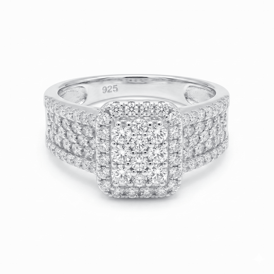 Iced Out 1.24CT Moissanite Rectangular Cluster Ring in Premium Sterling Silver