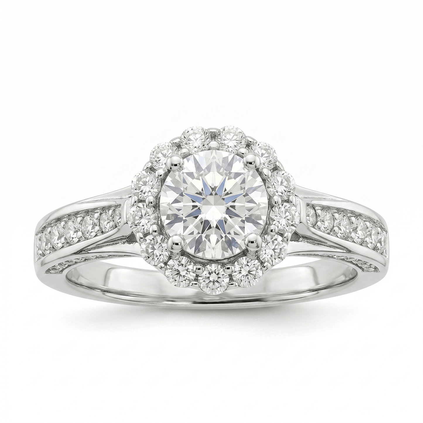 Iced Out 1.36ct Moissanite Round Halo Ring in Premium Sterling Silver
