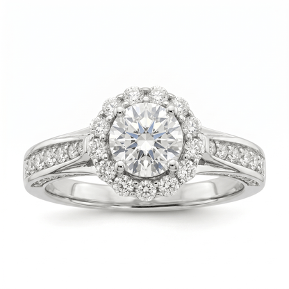 Iced Out 1.36ct Moissanite Round Halo Ring in Premium Sterling Silver
