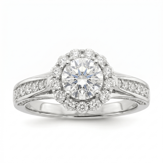 Iced Out 1.36ct Moissanite Round Halo Ring in Premium Sterling Silver