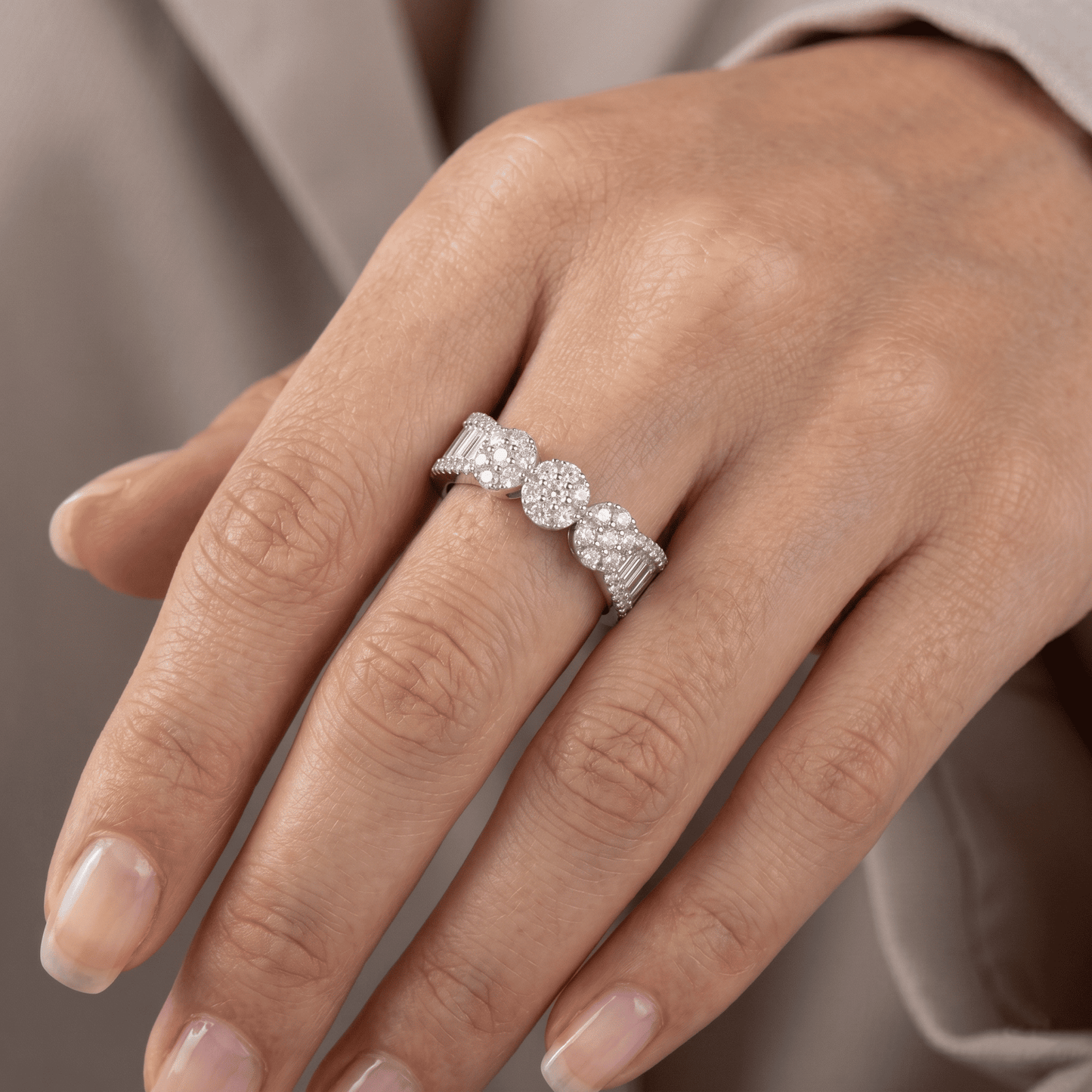 Iced Out 0.96CT Moissanite Cluster Band Ring in Premium Sterling Silver