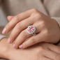 Iced Out 3.92CT Moissanite Cushion Cut Pink Stone Split Shank Ring in Premium Sterling Silver
