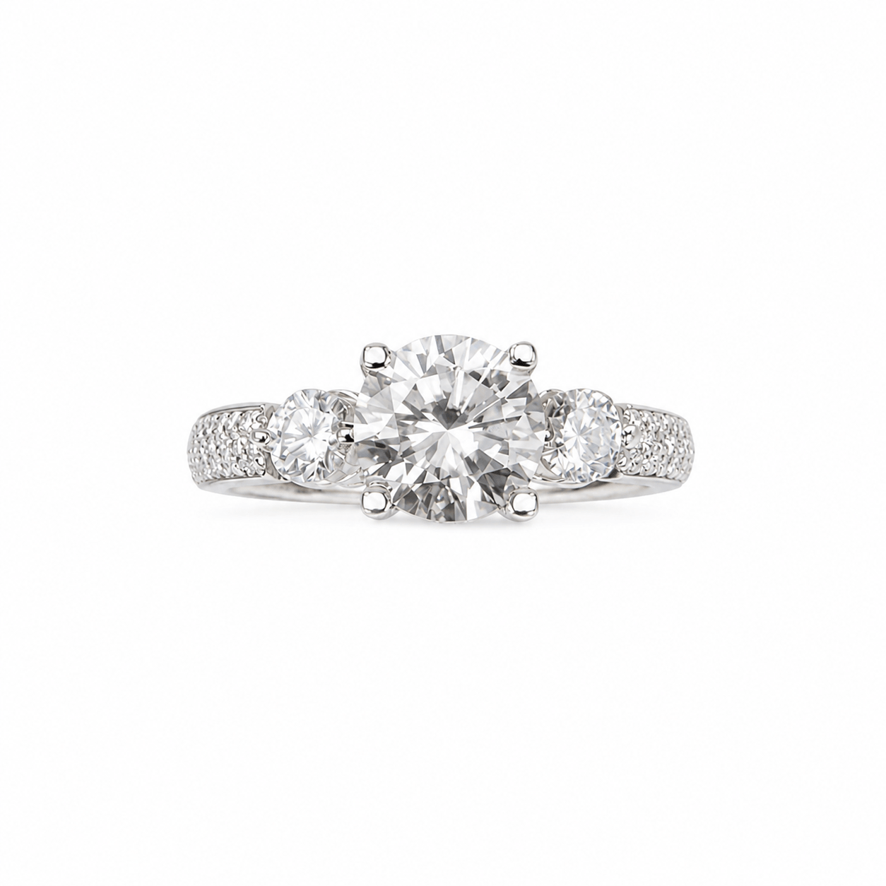 Iced Out 2.96ct Moissanite Round Cut Three Stone Ring in Premium Sterling Silver
