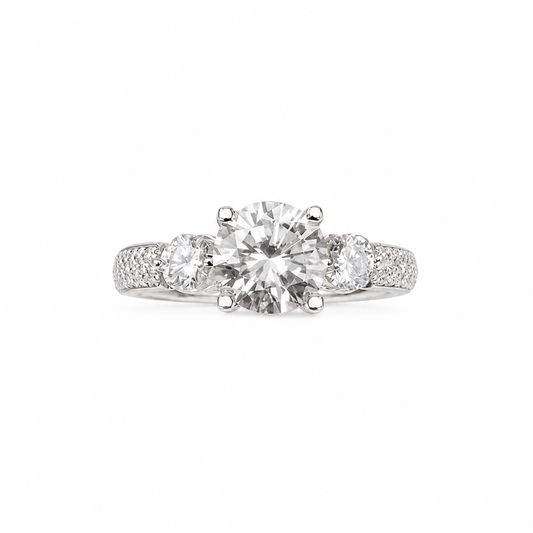 Iced Out 2.96ct Moissanite Round Cut Three Stone Ring in Premium Sterling Silver