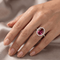 Iced Out 2.26CT Moissanite Oval Cut Pink Stone Halo Ring in Premium Sterling Silver