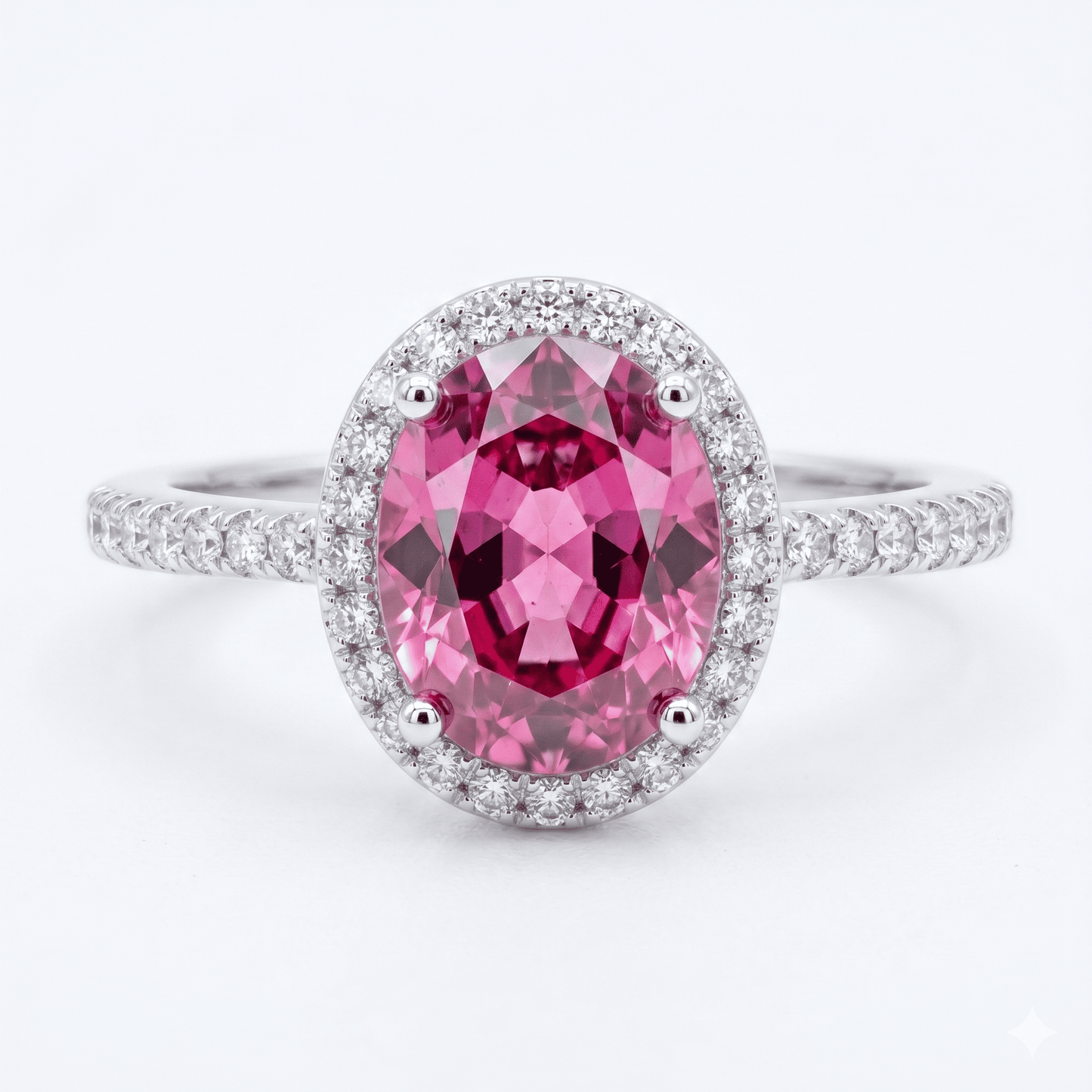 Iced Out 2.26CT Moissanite Oval Cut Pink Stone Halo Ring in Premium Sterling Silver
