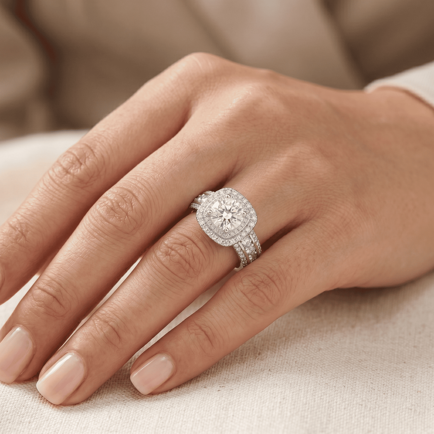 Iced Out 1.92ct Moissanite Cushion Cut Double Halo Ring in Premium Sterling Silver