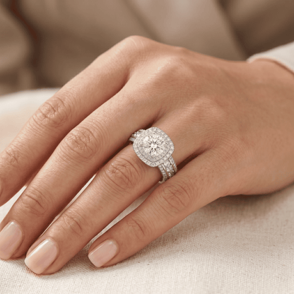 Iced Out 1.92ct Moissanite Cushion Cut Double Halo Ring in Premium Sterling Silver