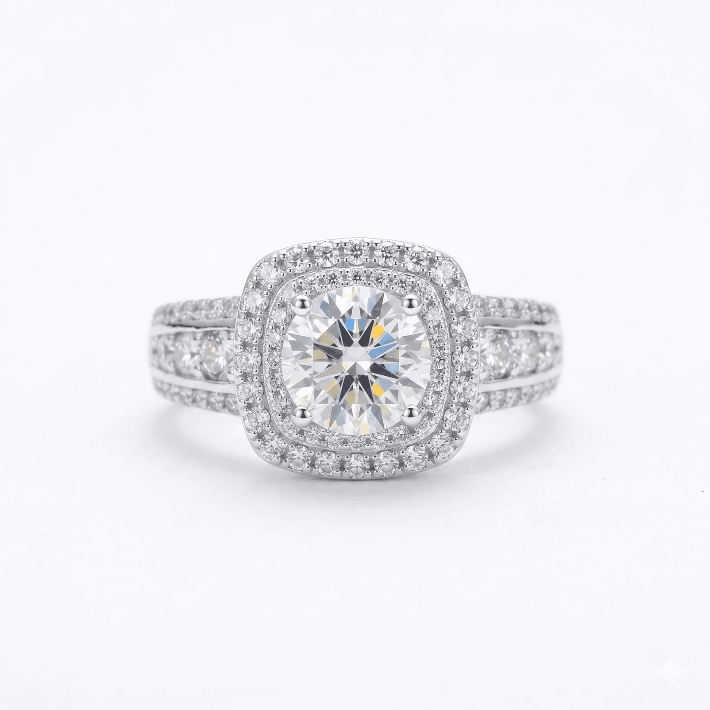 Iced Out 1.92ct Moissanite Cushion Cut Double Halo Ring in Premium Sterling Silver